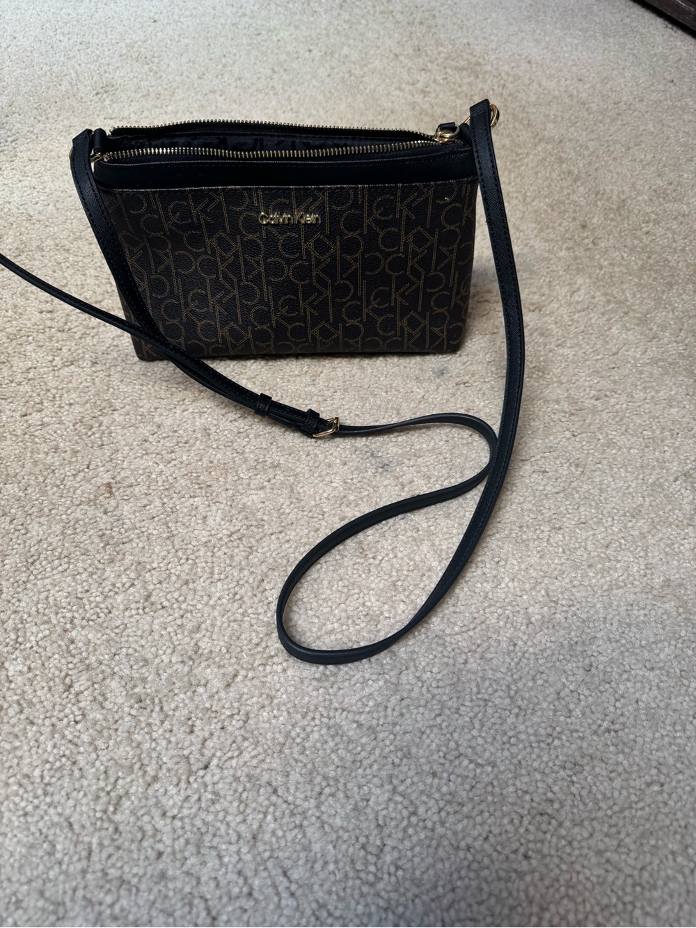 Calvin Klein Black Trim Brown Monogram Crossbody